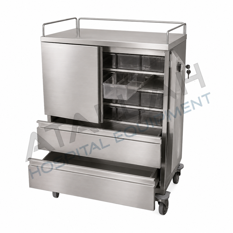 Dressing / Medication Trolley with 20 Plastic Containers