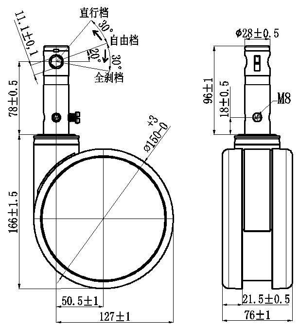 Castor/Wheel for Bed/Stretcher- 150mm diameter central lock