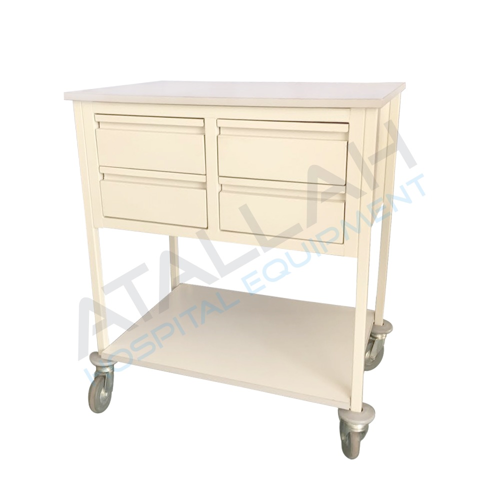 Dressing / Medication Trolley - 4 drawers / 2 rows / 1 shelf