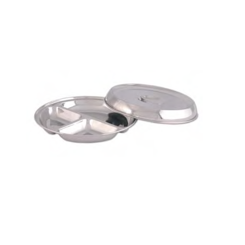 Meal Distribution Tray - Stainless Steel Round Base + Cover